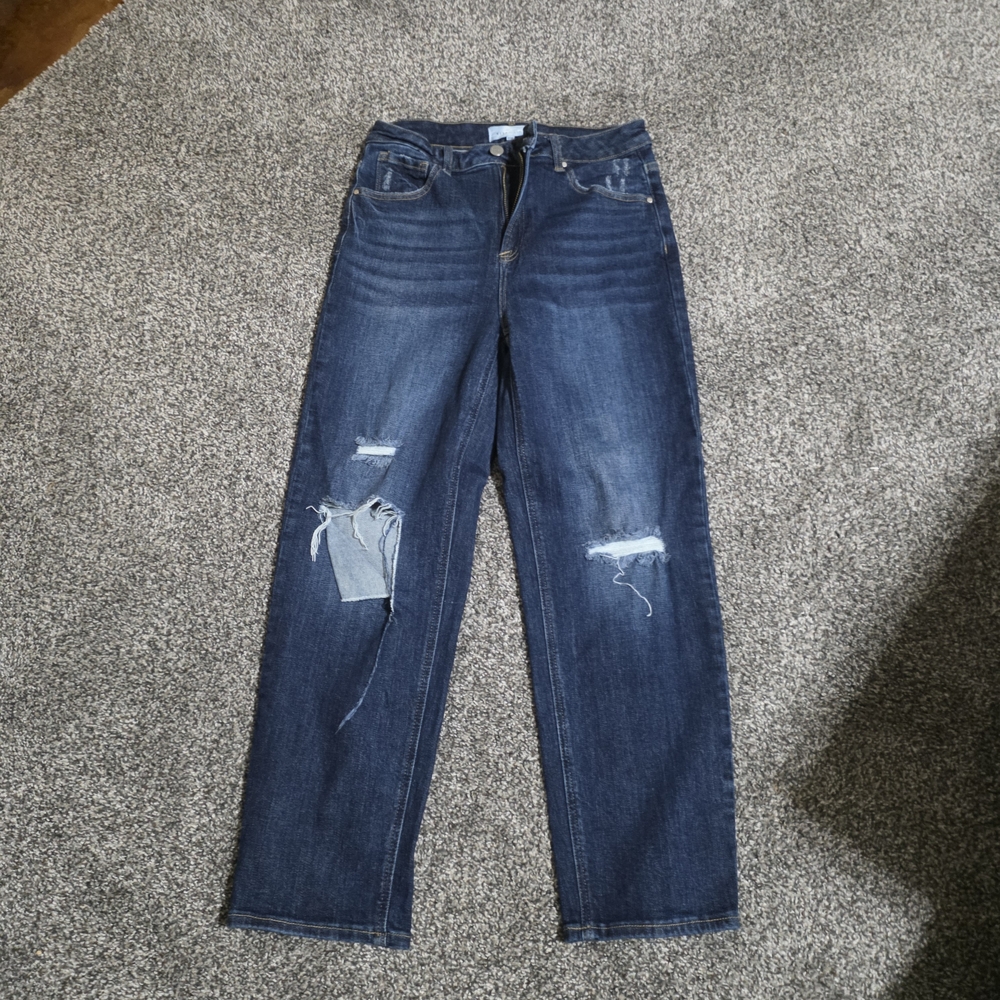 Stylish Distressed Blue Straight Leg Jeans